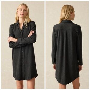NWOT Faherty Legend Sweater Shirt Dress in Heathered Black Twill Sz S